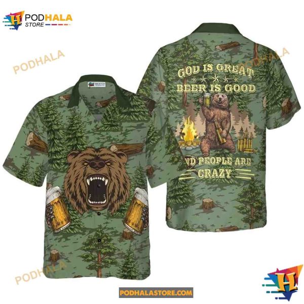 Camping Beer Hawaiian Shirt, Camping Angry Bear Drink Beer, Aloha Unisex Shirt