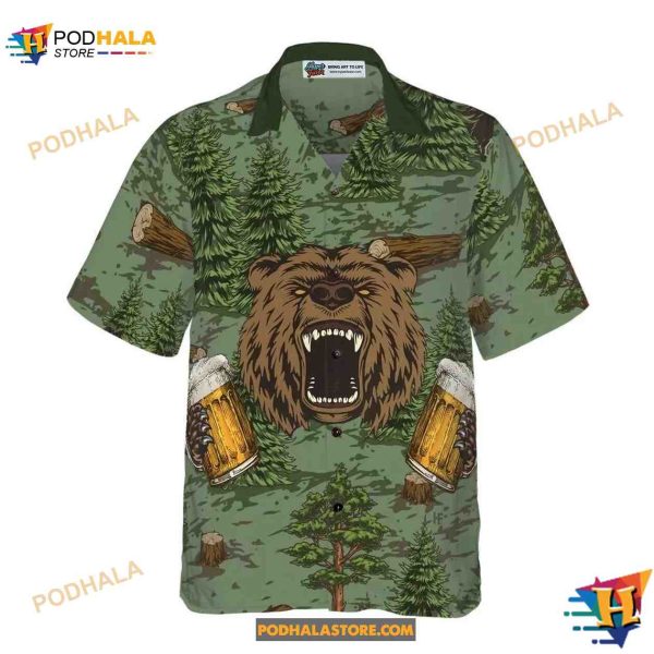 Camping Beer Hawaiian Shirt, Camping Angry Bear Drink Beer, Aloha Unisex Shirt