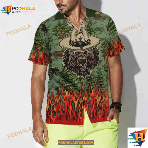 Camping Beer Hawaiian Shirt, Camping Sheriff Bear Drink Beer Aloha Unisex Shirt
