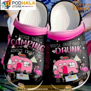 Camping Drunk With Flamingo 3D Crocs, Funny Crocs