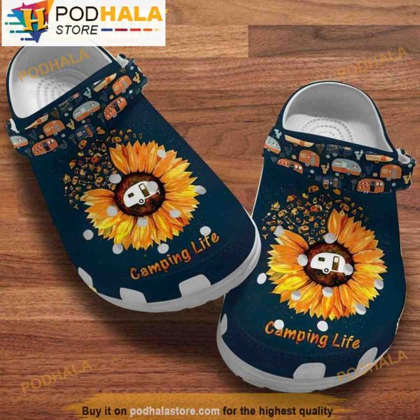 Camping Life Sunflower Floral 3D Crocs, Funny Crocs