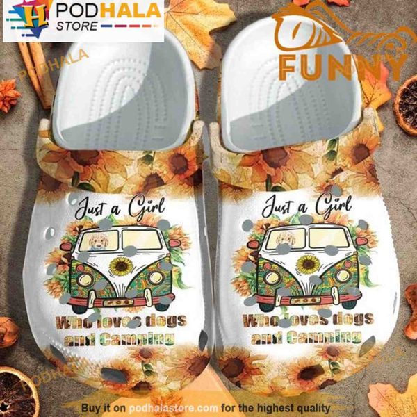 Camping Sun Flower 3D Crocs Just A Girl Who Love Dogs, Funny Crocs