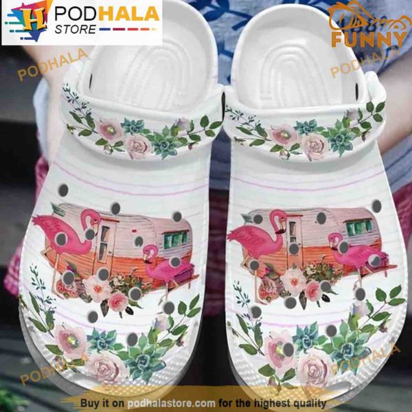 Camping Van Flamingo 3D Crocs, Funny Crocs