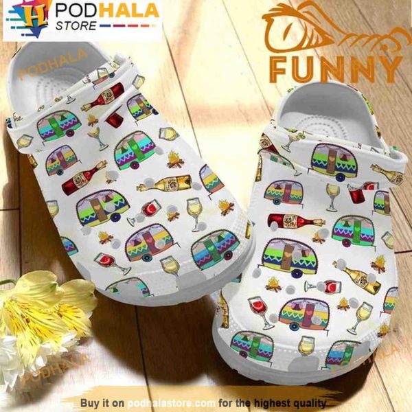 Camping With Wine 3D Crocs, Funny Crocs