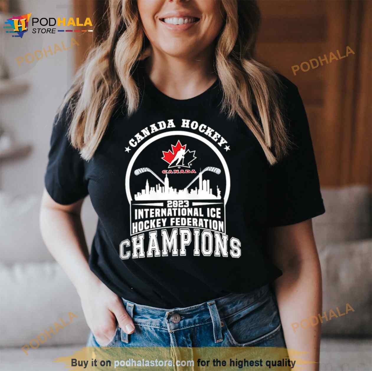 Canada Hockey 2023 International ICE Hockey Federation Champions Skyline Shirt Canada Hockey 2023 International ICE Hockey Federation Champions Skyline Shirt