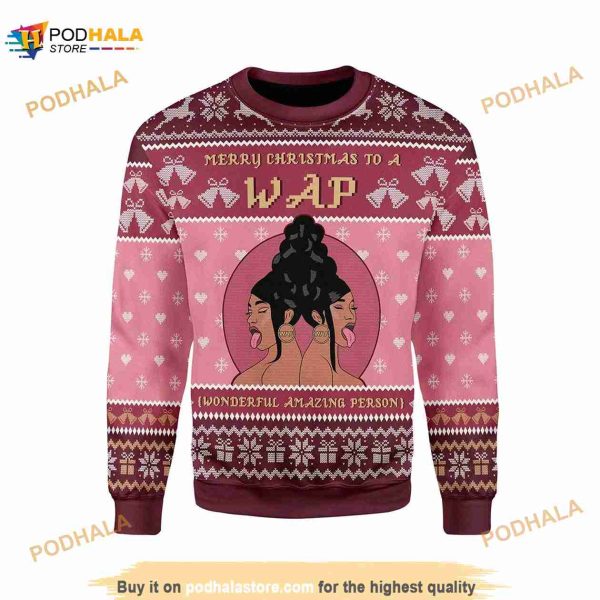 Cardi B Pink Merry Christmas To A Wap Ugly Christmas Sweater
