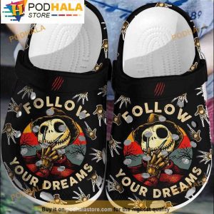 Cartoon Fllow Your Dreams Jack Skellington 3D Crocs, Funny Crocs