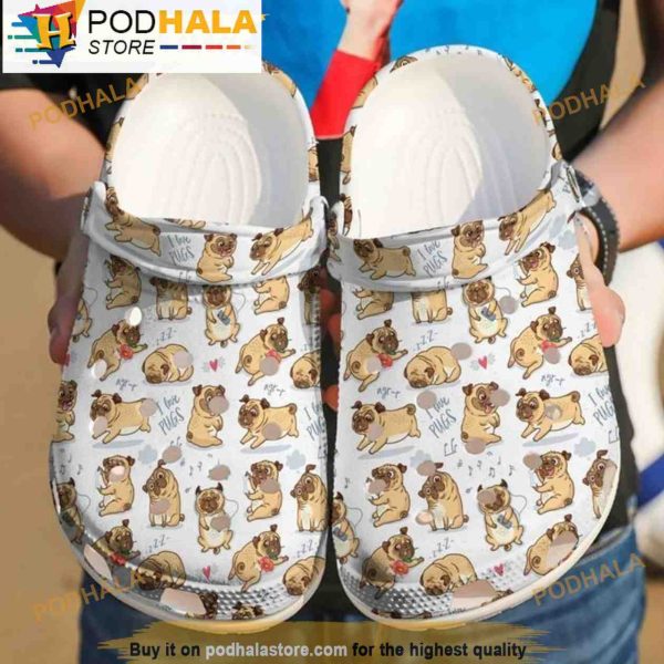 Cartoon Pug Dog Croc Shoes, Funny Crocs