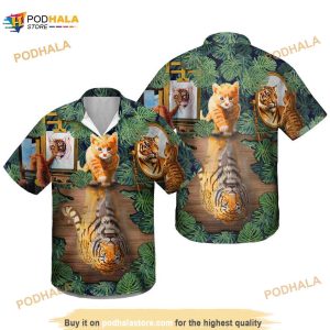 Cat And Tiger Leaf Hawaiian Shirt