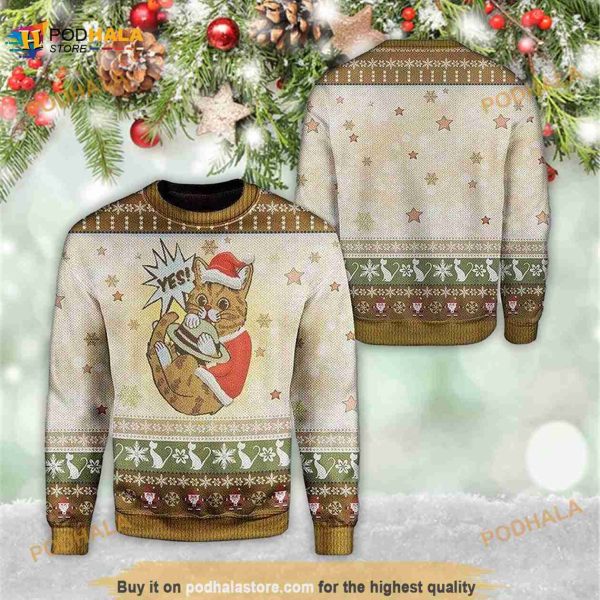 Cat Christmas Retro 3D Funny Ugly Sweater