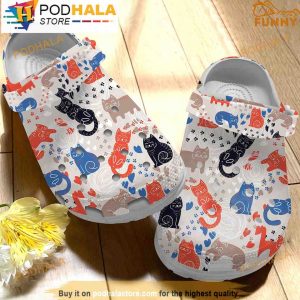 Cat Colorful White 3D Crocs, Cat Gifts, Funny Crocs