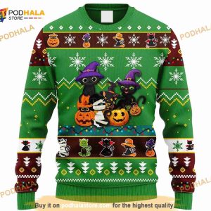 Cat Cute Witcher Noel Mc Christmas Green Ugly Sweater