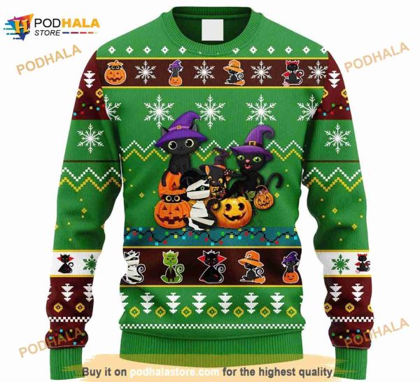 Cat Cute Witcher Noel Mc Christmas Green Ugly Sweater