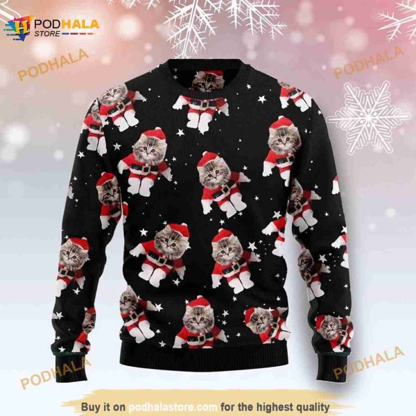Cat Face Santa Claus Christmas Ugly Sweater, Xmas Gift