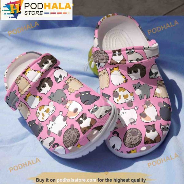 Cat Fluffy Fat Pink 3D Crocs, Funny Crocs