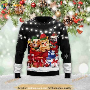 Cat Gifts Noel Retro Meowy Santa Christmas 3D Ugly Sweater