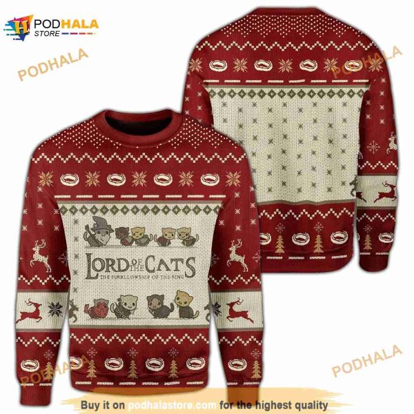 Cat Lord Of The Cats Ugly Knitted Christmas 3D Ugly Sweater