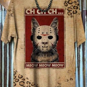 Cat Meow Vintage Scary Halloween Print 3D Shirt