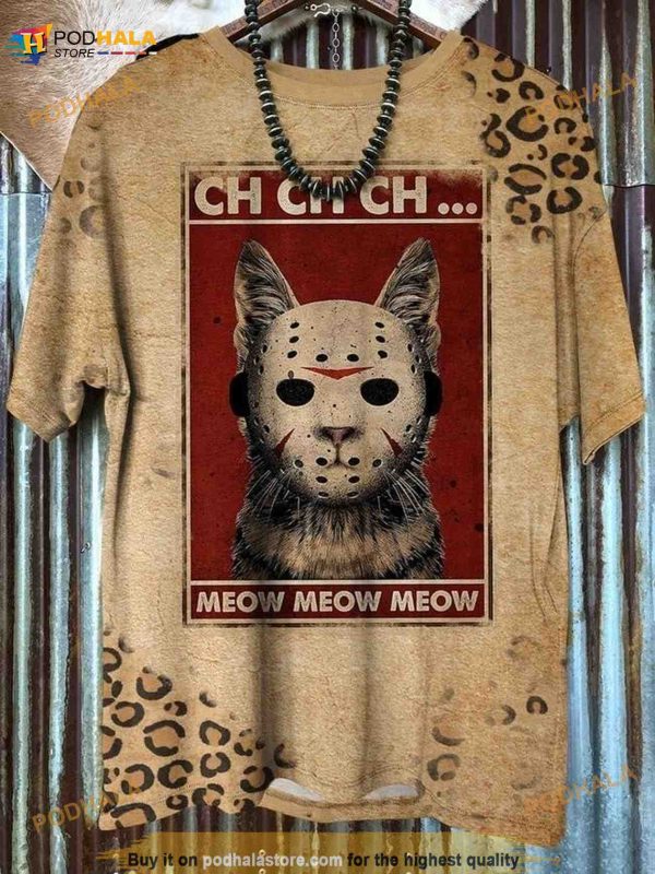 Cat Meow Vintage Scary Halloween Print 3D Shirt