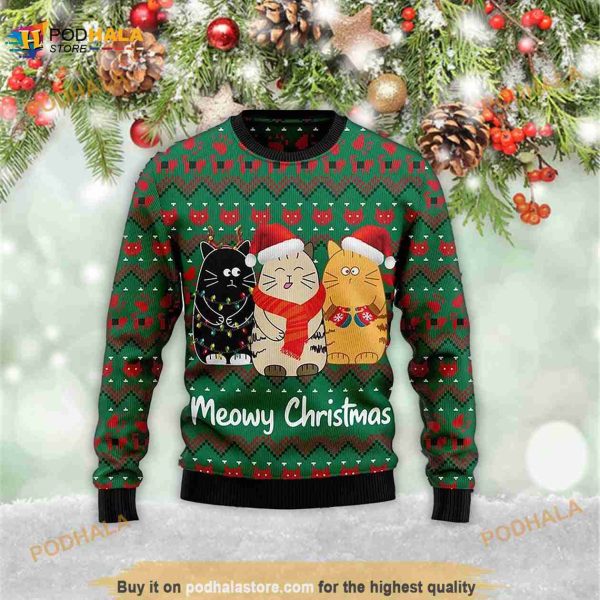Cat Meowy Christmas Retro Christmas 3D Meowy Xmas 3D Ugly Sweater