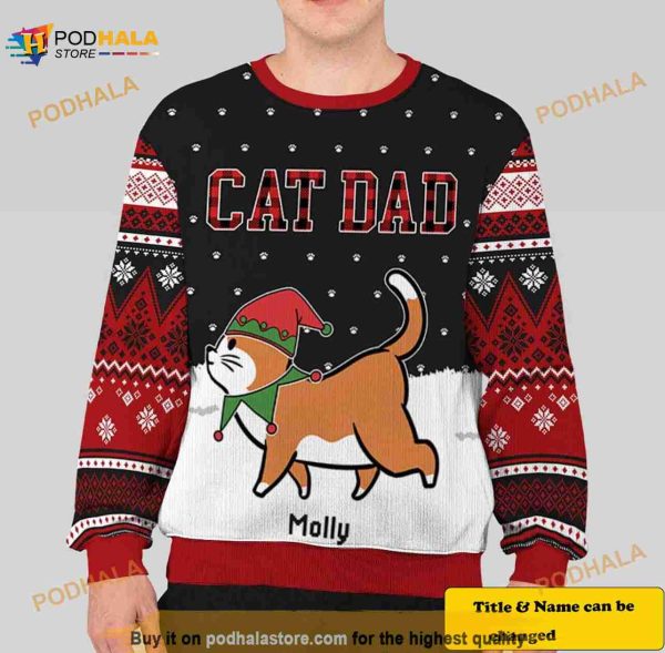 Cat Mom Dad Pattern Personalized All Over Print Ugly Sweater