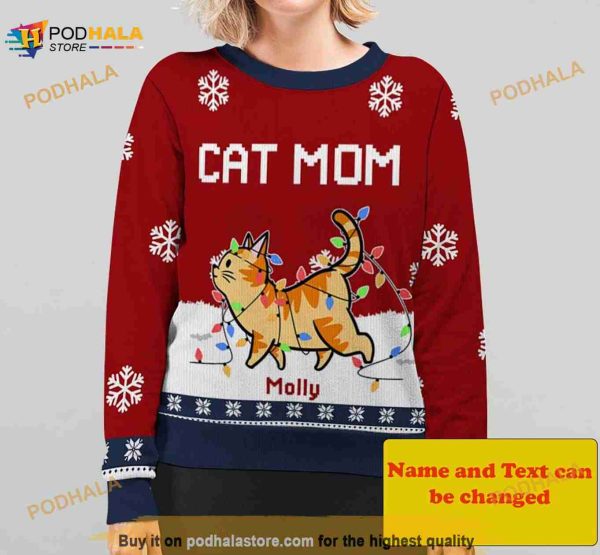 Cat Mom Personalized Ugly Sweater All Over Print