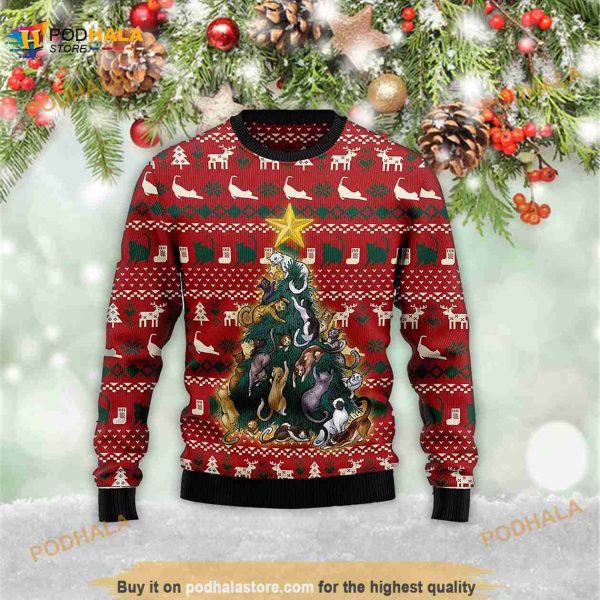Cat Naughty Pine Xmas Jumper Holiday Meowy Xmas 3D Ugly Sweater