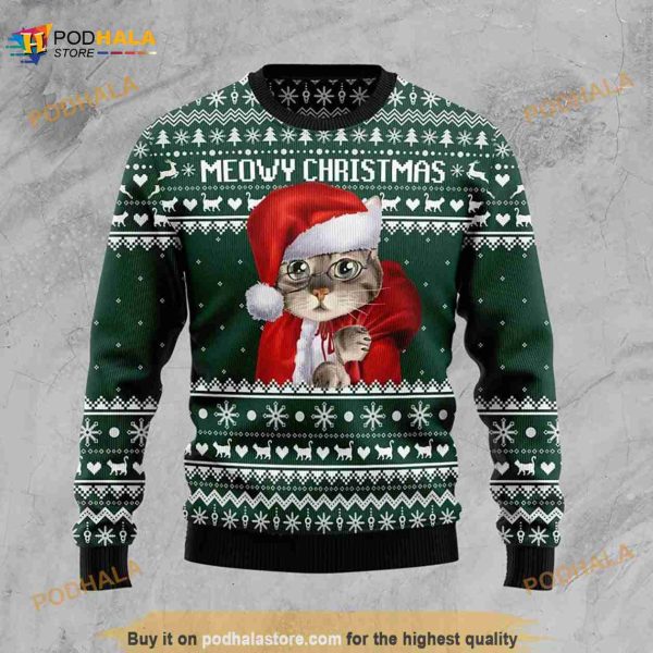 Cat Santa Meowy Christmas Ugly Sweater