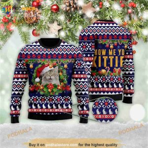 Cat Show Me Your Kitties Retro Christmas 3D Meowy Xmas 3D Ugly Sweater