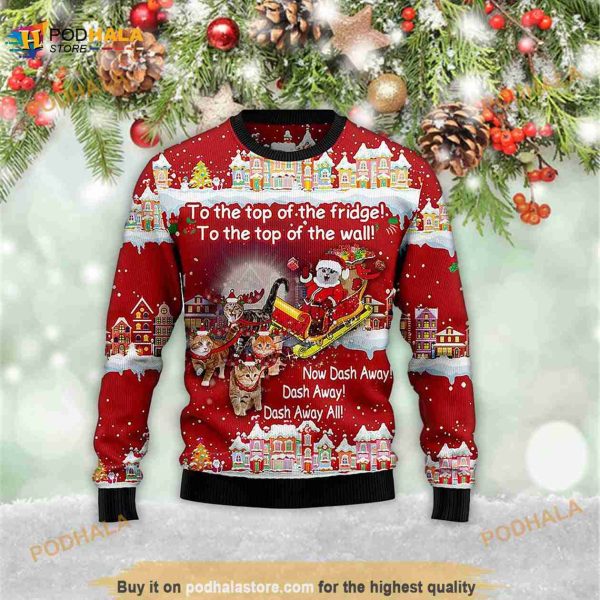 Cat Sleigh Christmas Retro Christmas 3D Meowy Xmas 3D Ugly Sweater