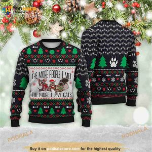 Cat The More People I Met Christmas 3D Meowy Xmas 3D Ugly Sweater