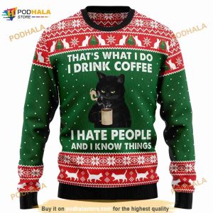 Cats And Coffee Knitted Christmas 3D Ugly Sweater