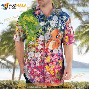 Charmander Summer Flowers Beach Pokemon 3d Funny Hawaiian Shirt 2