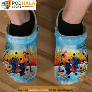 Chicken And Pumpkin Sleigh Love Snows Gift 3D Crocs Clog Shoes, Funny Crocs