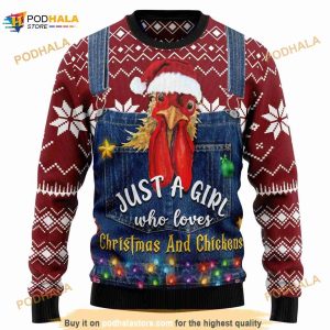 Chicken Just A Girl Who Loves Chickens Knitted Christmas 3D Funny Ugly Sweater