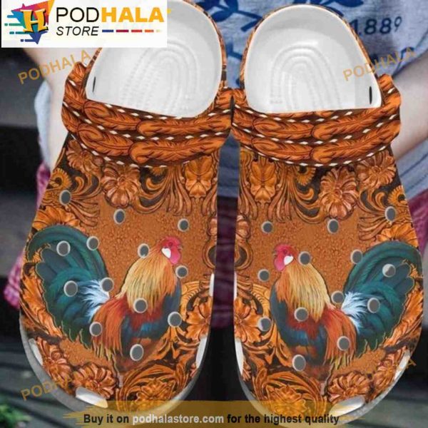 Chicken Wood Flower 3D Crocs Clog Shoes, Funny Crocs