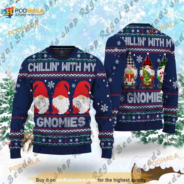 Chilin With My Gnomes 3D Funny Ugly Sweater For Christmas, Personalized Christmas Gifts