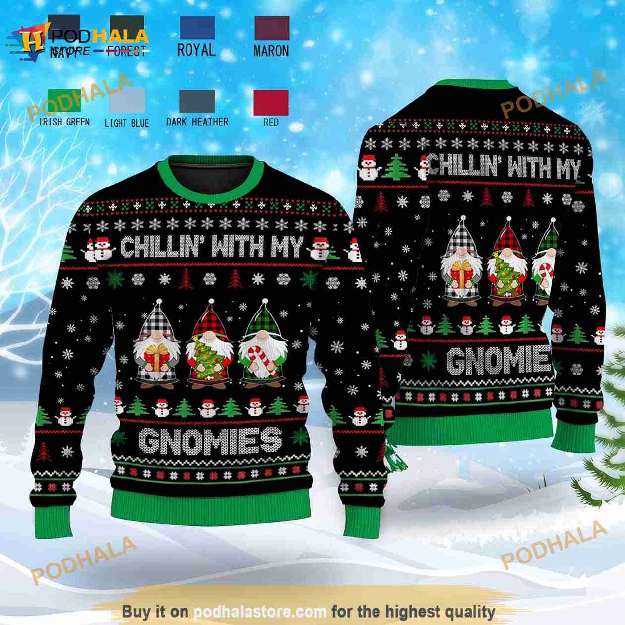 Chillin' With My Gnomies Christmas 3D Funny Ugly Sweater Chillin' With My Gnomies Christmas 3D Funny Ugly Sweater