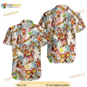 Chip And Dale Disney Hawaiian Shirt, Summer Tropical Print Vacation Button Shirt