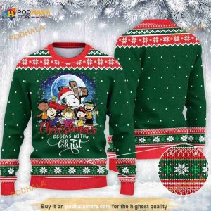 Christmas Begins With Christ Snoopy Knitted Christmas 3D Funny Ugly Sweater