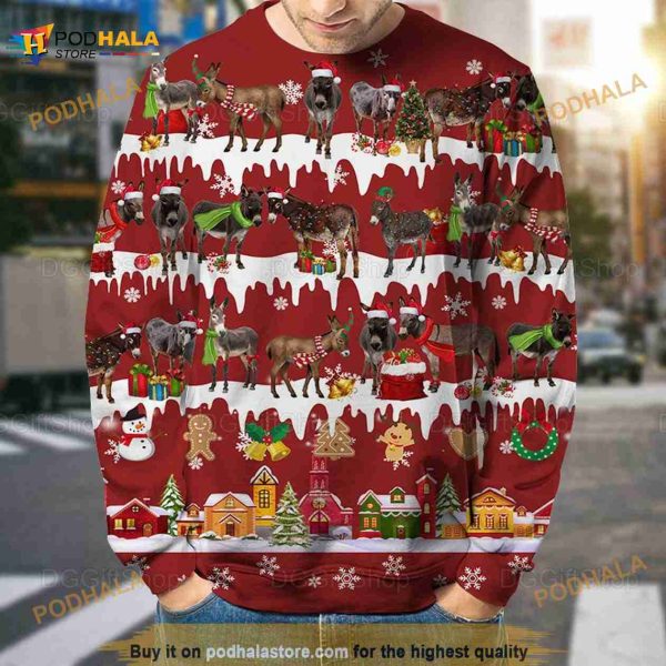 Christmas Donkey 3D Funny Ugly Sweater, Donkey Xmas Funny Gifts