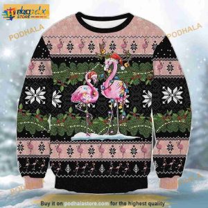 Christmas Flamingo And Light Bulbs 3D Funny Ugly Sweater