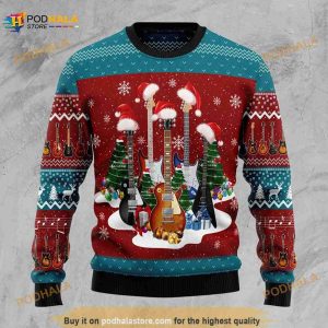 Christmas Guitar Santa 3D Funny Ugly Sweater, Guitar Lovers Xmas Gift