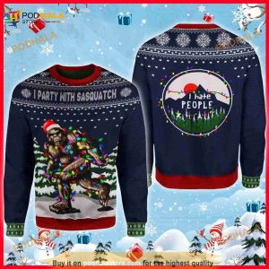 Christmas I Party With Sasquatch Camping 3D Funny Ugly Sweater, Bigfoot Xmas Gift
