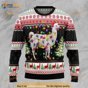 Christmas Llama Lightbulbs And Pine Tree Llama Shirt, Gift For Xmas