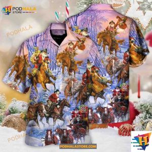 Christmas Santa And Horse Ho Ho Ho Everywhere Merry Xmas Hawaiian Shirt 2