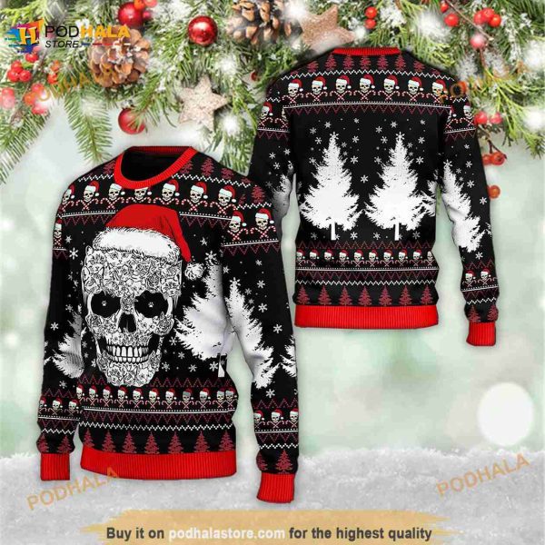 Christmas Santa Skull 3D Funny Ugly Sweater, Funny Xmas Gifts
