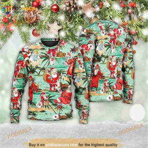 Christmas Santa Vacation Beach Joyful 3D Funny Ugly Sweater