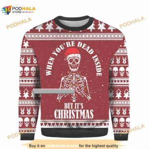 Christmas Skull When You're Dead Inside But It's 3D Funny Ugly Sweater
