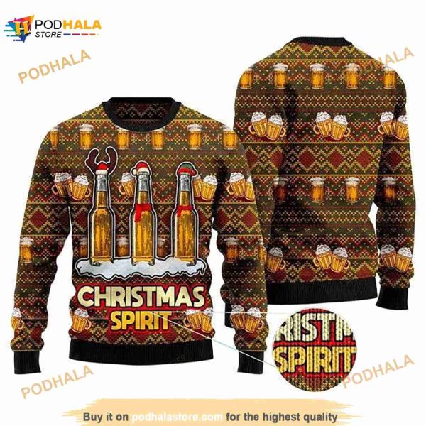Christmas Spirit With Beer 3D Funny Ugly Sweater